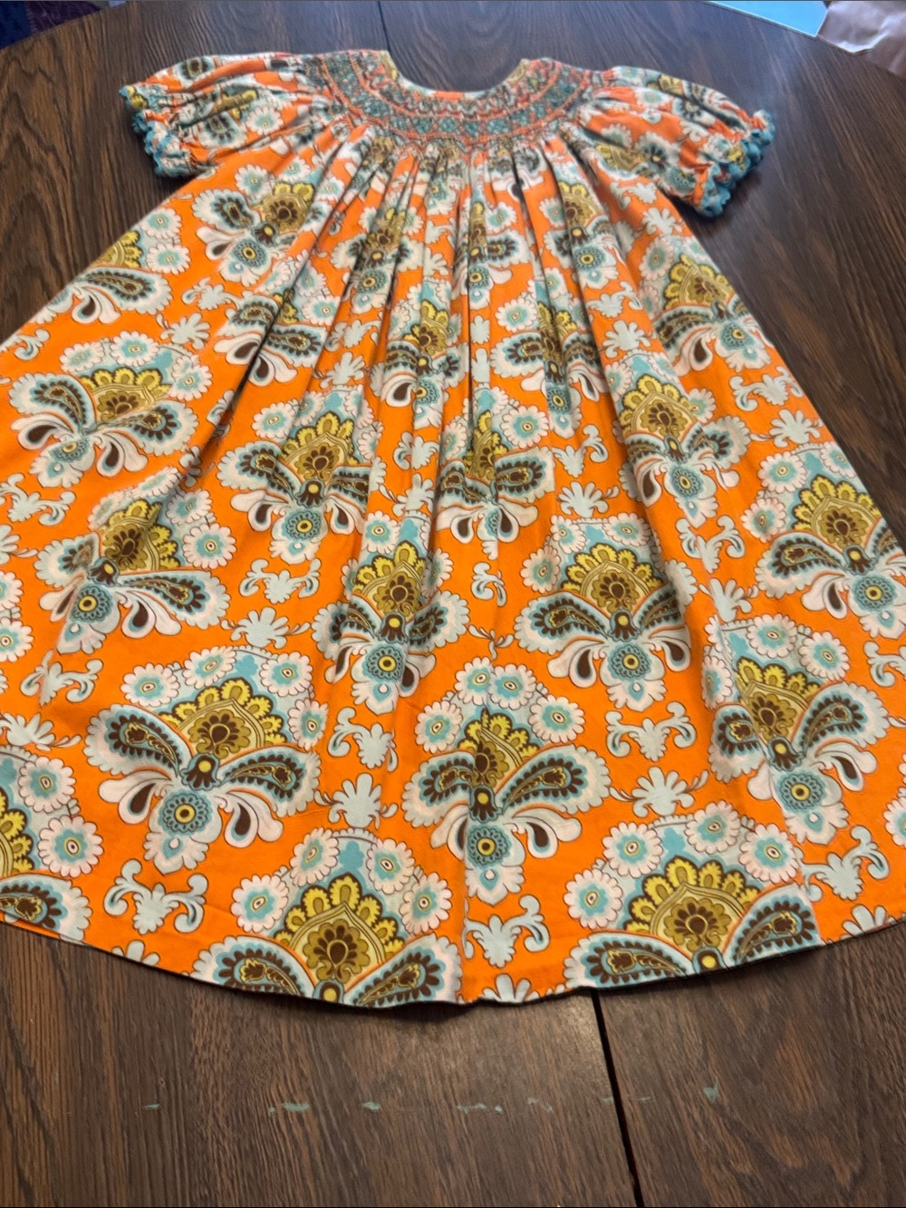 Banana Split Size 6 Bright Orange Floral Smocked Dress